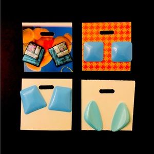 Vintage 1980’s studded metal other material earrings lot of 4 baby sky blue